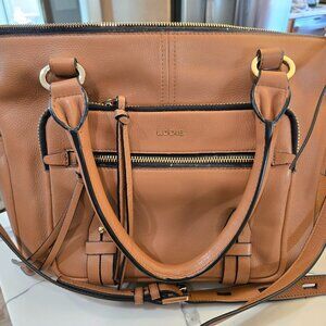 LODIS Ellie Brown Leather Zipper Pockets Top Handle Satchel Shoulder Bag